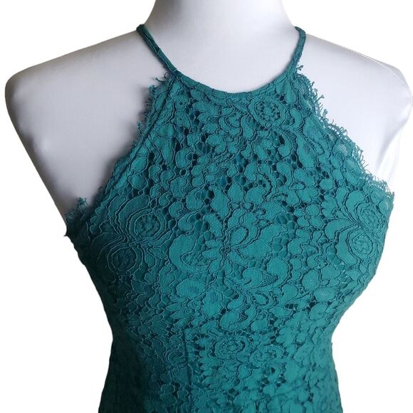 Loft Green Lace High Neck Bodycon Dress Size 0 - Picture 4 of 8
